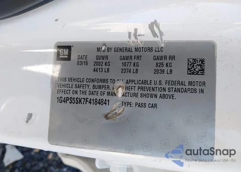 2015 Buick Verano Leather Group z USA, uszkodzony, nr VIN 1G4PS5SK7F4184841